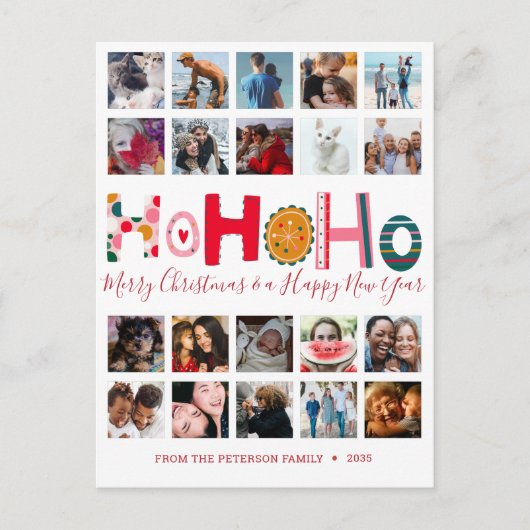 Ho Ho Ho 20 Foto Weihnachten Postkarte (Vorderseite)