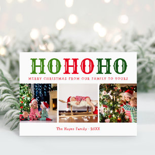 Ho Ho Ho   3 Foto Collage editierbare Farben gefal Feiertagskarte