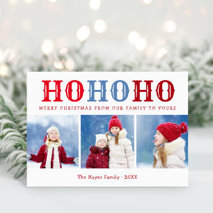 Ho Ho Ho   3 Foto Collage Farben editierbar gefalt Feiertagskarte