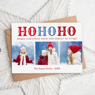 Ho Ho Ho   3 FotoCollage Magnetic Holiday Card Magnetkarte