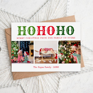 Ho Ho Ho   3 FotoCollage Magnetic Holiday Card Magnetkarte