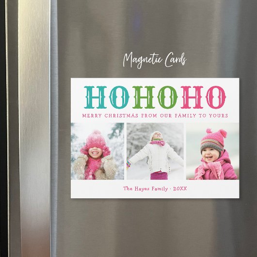 Ho Ho Ho | 3 FotoCollage Magnetic Holiday Card Magnetkarte