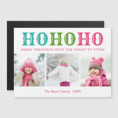 Ho Ho Ho | 3 FotoCollage Magnetic Holiday Card Magnetkarte (Vorne/Hinten)