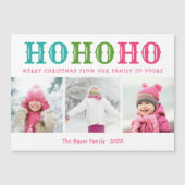 Ho Ho Ho | 3 FotoCollage Magnetic Holiday Card Magnetkarte (Vorderseite)