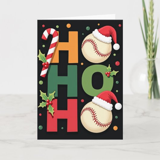 Ho Ho Ho Baseball Weihnachtskarte Karte (Vorderseite)