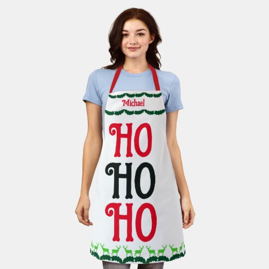 Ho Ho Ho | Benutzerdefinierter Name des Koch Weihn Schürze (Getragen)