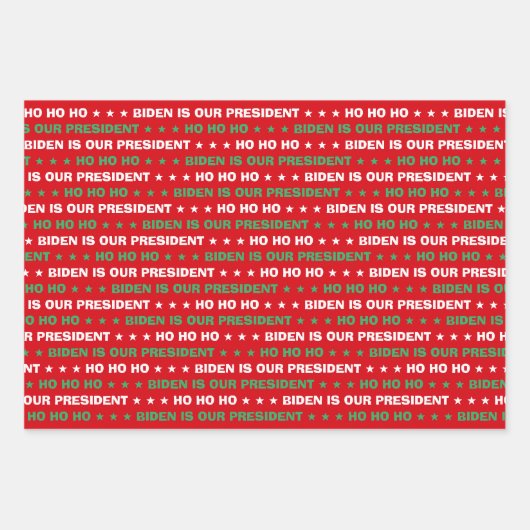 HO HO HO BIDEN IST UNSER PRÄSIDENT Rot Geschenkpapier Set (Vorderseite 3)
