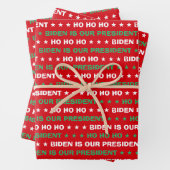 HO HO HO BIDEN IST UNSER PRÄSIDENT Rot Geschenkpapier Set (Beispiel)