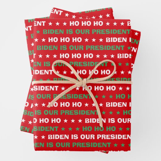 HO HO HO BIDEN IST UNSER PRÄSIDENT Rot Geschenkpapier Set (Beispiel)