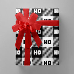 Ho Ho Ho Black White Chic Christmas Buffalo Plaid Geschenkpapier