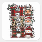 Ho Ho Ho Characters Festive Lettering Quadratischer Aufkleber (Vorderseite)
