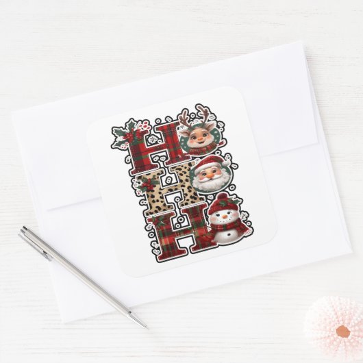Ho Ho Ho Characters Festive Lettering Quadratischer Aufkleber (Umschlag)