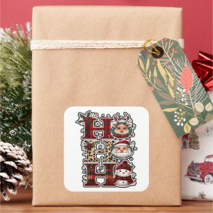 Ho Ho Ho Charaktere Festive Schrift Quadratischer Aufkleber