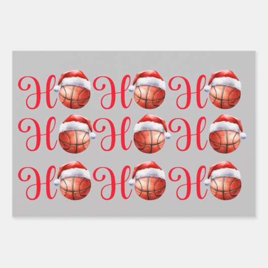 Ho Ho Ho Christmas Basketball Geschenkpapier Set (Vorderseite)
