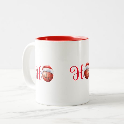 Ho Ho Ho Christmas Basketball Individuelle Name Zweifarbige Tasse (Vorderseite Links)