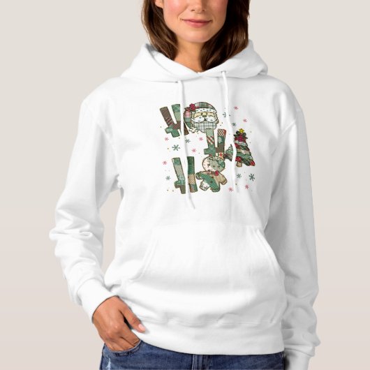 Ho Ho Ho Christmas Festive Patchwork Hoodie (Vorderseite)