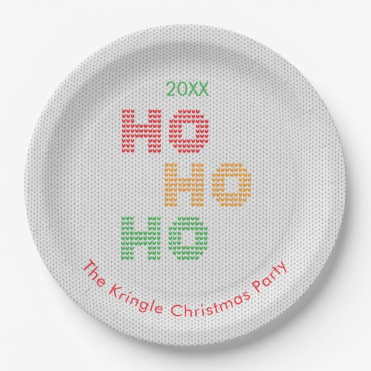 Ho Ho Ho Christmas Sweater Typografie Pappteller (Vorderseite)