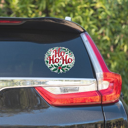 Ho Ho Ho Christmas Wreath Typography Design Aufkleber (Auto Seite)