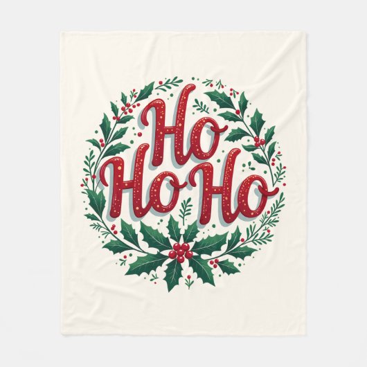 Ho Ho Ho Christmas Wreath Typography Design Fleecedecke (Vorderseite)
