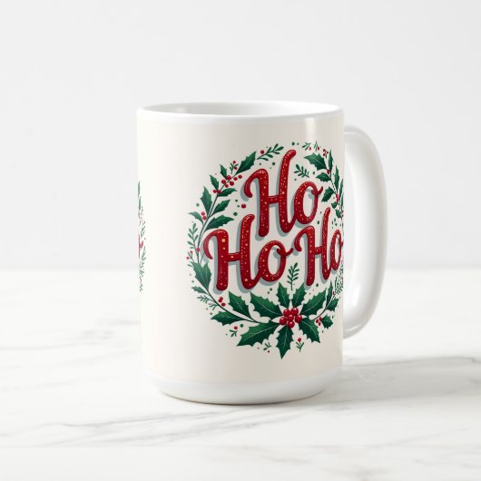 Ho Ho Ho Christmas Wreath Typography Design Kaffeetasse (VorderseiteRechts)