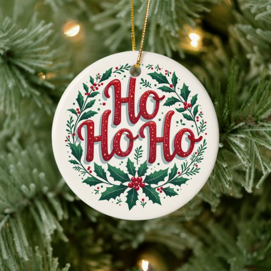 Ho Ho Ho Christmas Wreath Typography Design Keramik Ornament (Baum)