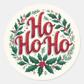Ho Ho Ho Christmas Wreath Typography Design Runder Aufkleber (Vorderseite)