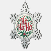 Ho Ho Ho Christmas Wreath Typography Design Schneeflocken Zinn-Ornament (Rechts)