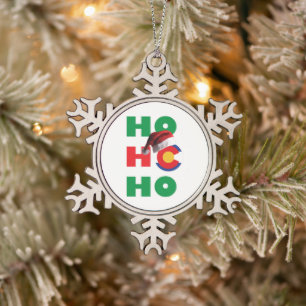 Ho Ho Ho Colorado Schneeflocken Zinn-Ornament