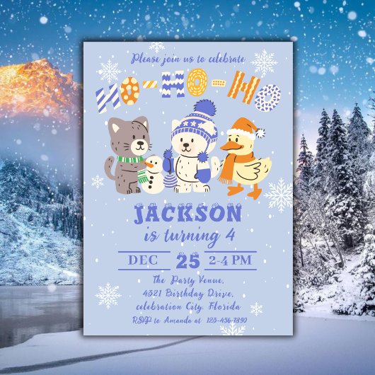 Ho Ho Ho Cute Winter Animals Christmas Birthday Einladung