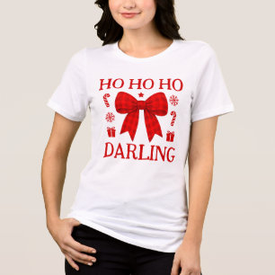 Ho Ho Ho Darling Rotkarierter Schleifen-Weihnachts Tri-Blend Shirt