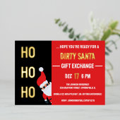 HO HO HO Dirty Weihnachten Party Schwarz und Rot Folieneinladung (Stehend vorne)
