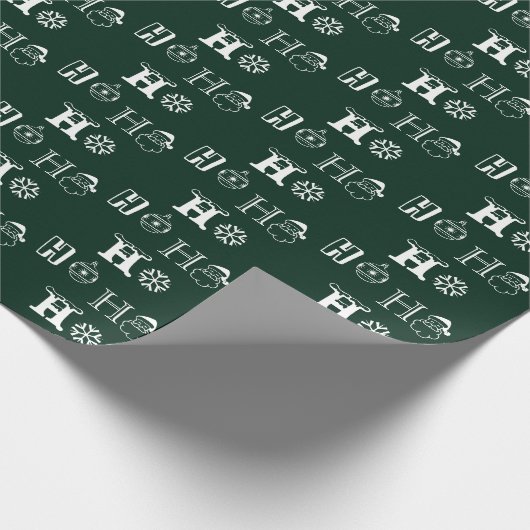 Ho Ho Ho dunkelgrün Weihnachtsmann niedliche Weihn Geschenkpapier (Ecke)