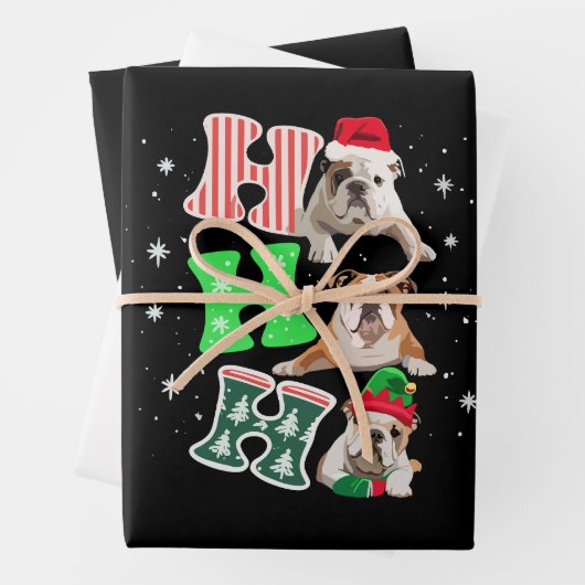 Ho Ho Ho Englische Bulldogge Weihnachtsmann Rentie Geschenkpapier Set (Beispiel)