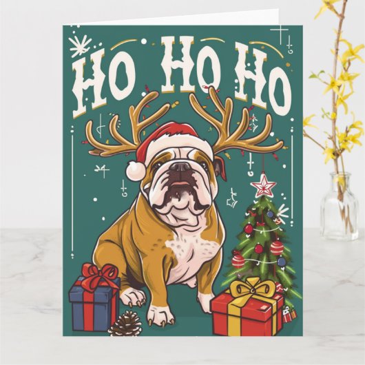 Ho Ho Ho English Bulldog Christmas Karte (Gelbe Blume)