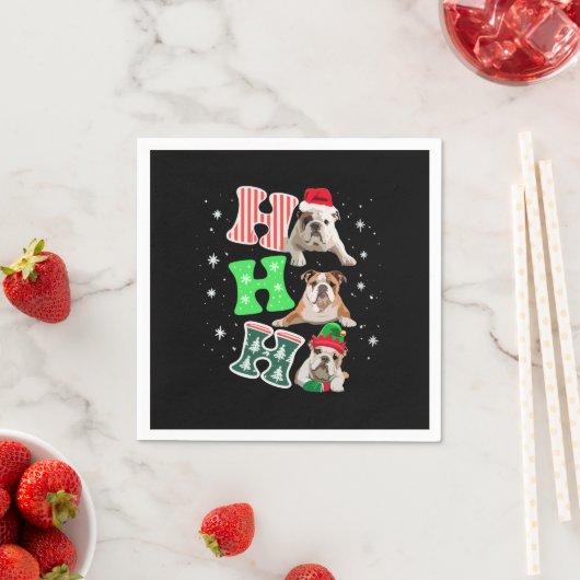 Ho Ho Ho English Bulldog Santa Reindeer Weihnachte Serviette (Beispiel)