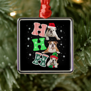 Ho Ho Ho English Bulldog Santa Rentier Weihnachten Ornament Aus Metall