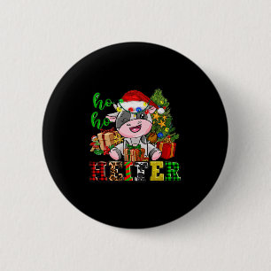 Ho Ho Ho Färse Weihnachtskuh Santa Hut Farm Leben Button