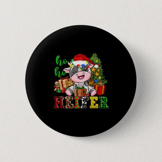 Ho Ho Ho Färse Weihnachtskuh Santa Hut Farm Leben  Button (Vorderseite)