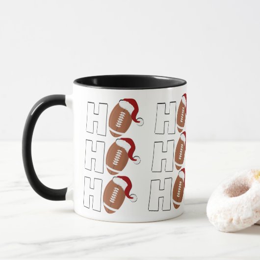 Ho Ho Ho Football | Funny Christmas Season Humor Tasse (Mit Donut)