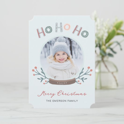 Ho Ho Ho Foto Weihnachtskarte Feiertagskarte (Stehend Vorderseite)