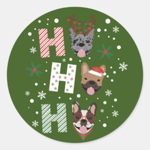 Ho Ho Ho French Bulldog Frohe Weihnachten Runder Aufkleber