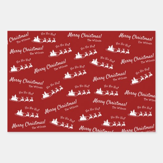 Ho Ho Ho Frohe Weihnachten mit Santa, Rot und Grün Geschenkpapier Set (Vorderseite)