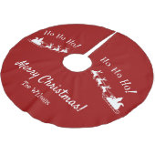 Ho Ho Ho Frohe Weihnachten mit Weihnachten, Rot Polyester Weihnachtsbaumdecke (Schrägansicht)