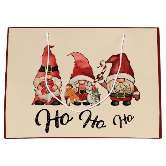 Ho Ho Ho! Funny Gnomes Nordic Christmas Winter Red Große Geschenktüte (Vorderseite)