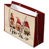 Ho Ho Ho! Funny Gnomes Nordic Christmas Winter Red Große Geschenktüte (Vorderseite Schrägansicht)