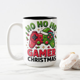 Ho Ho Ho Gamer Weihnachten Controller Illustration Zweifarbige Tasse
