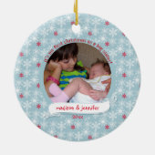 Ho Ho Ho Gnome 1. Weihnachten als Big Sister Foto Keramik Ornament (Hinten)