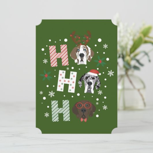 Ho Ho Ho Great Dane Frohe Weihnachten Einladung (Stehend Vorderseite)