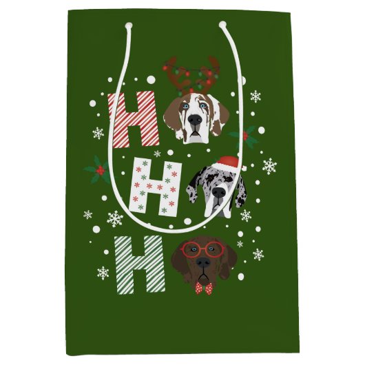 Ho Ho Ho Great Dane Frohe Weihnachten Mittlere Geschenktüte (Vorderseite)