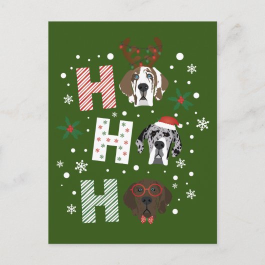 Ho Ho Ho Great Dane Frohe Weihnachten Postkarte (Vorderseite)
